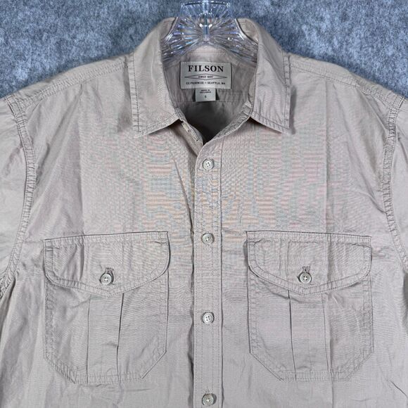 Filson Shirt Mens Size Small Beige Short Sleeve Double Pocket Outdoor Workwear - Picture 1 of 11